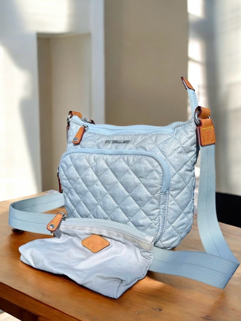 MZ Wallace Metro Scout Deluxe Crossbody Shoulder Bag Stone Blue - Picture 1 of 13